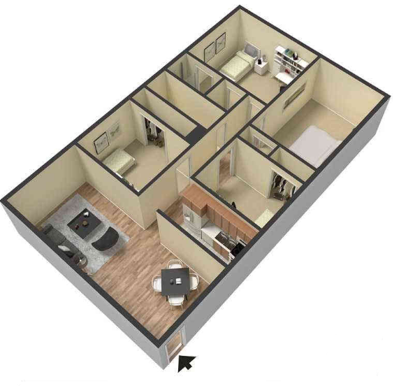 Floor plan for 4 beds, 1.5 baths, 1462 sqft